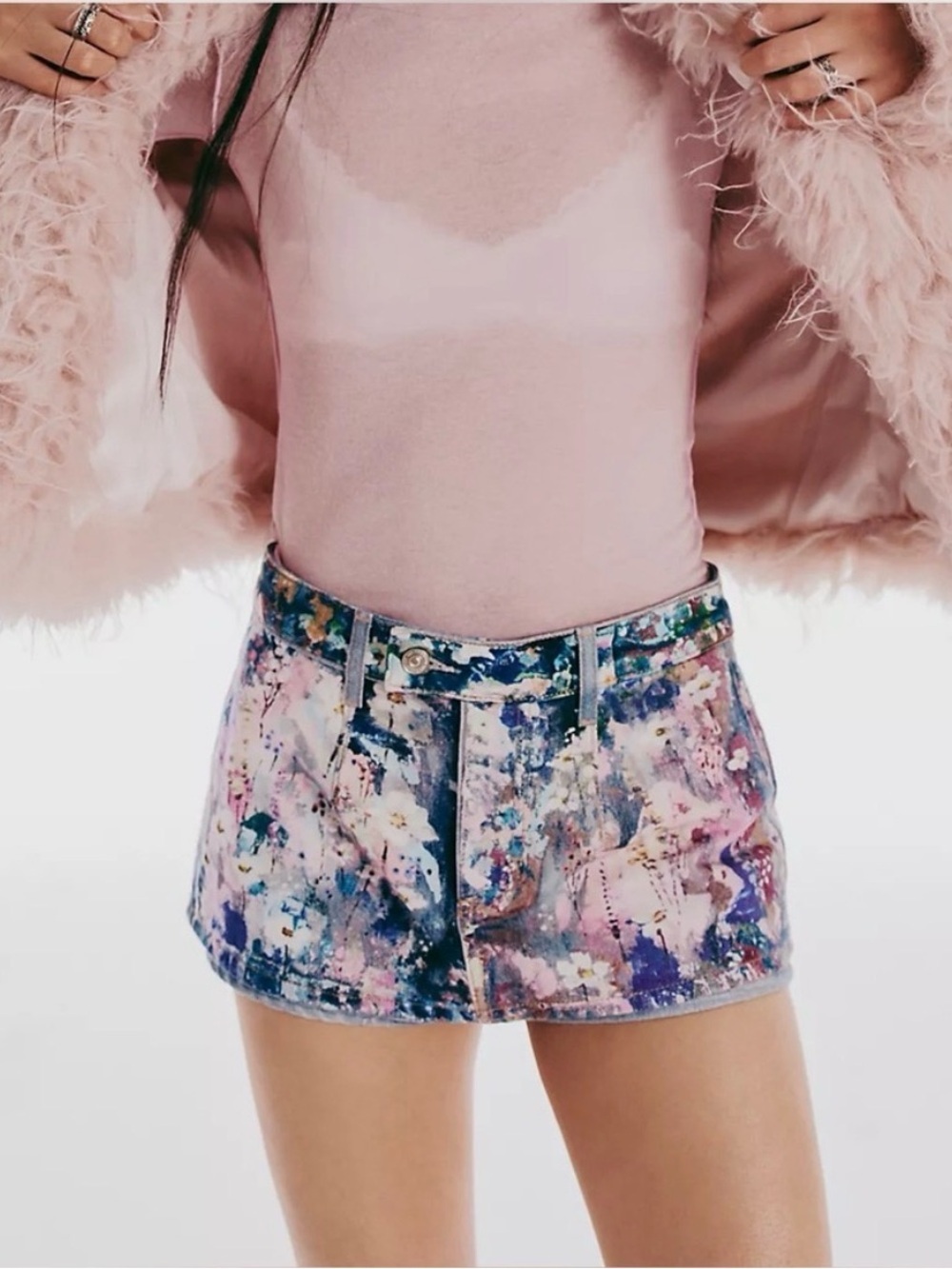 NWT We The Free Galivanting low rise mini skort in pink floral canvas